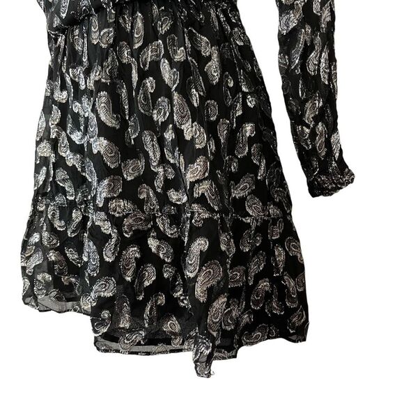 MICHAEL KORS Black Silver Paisley Long Sleeve Metallic Mini Whimsigoth Dress S - Picture 7 of 16